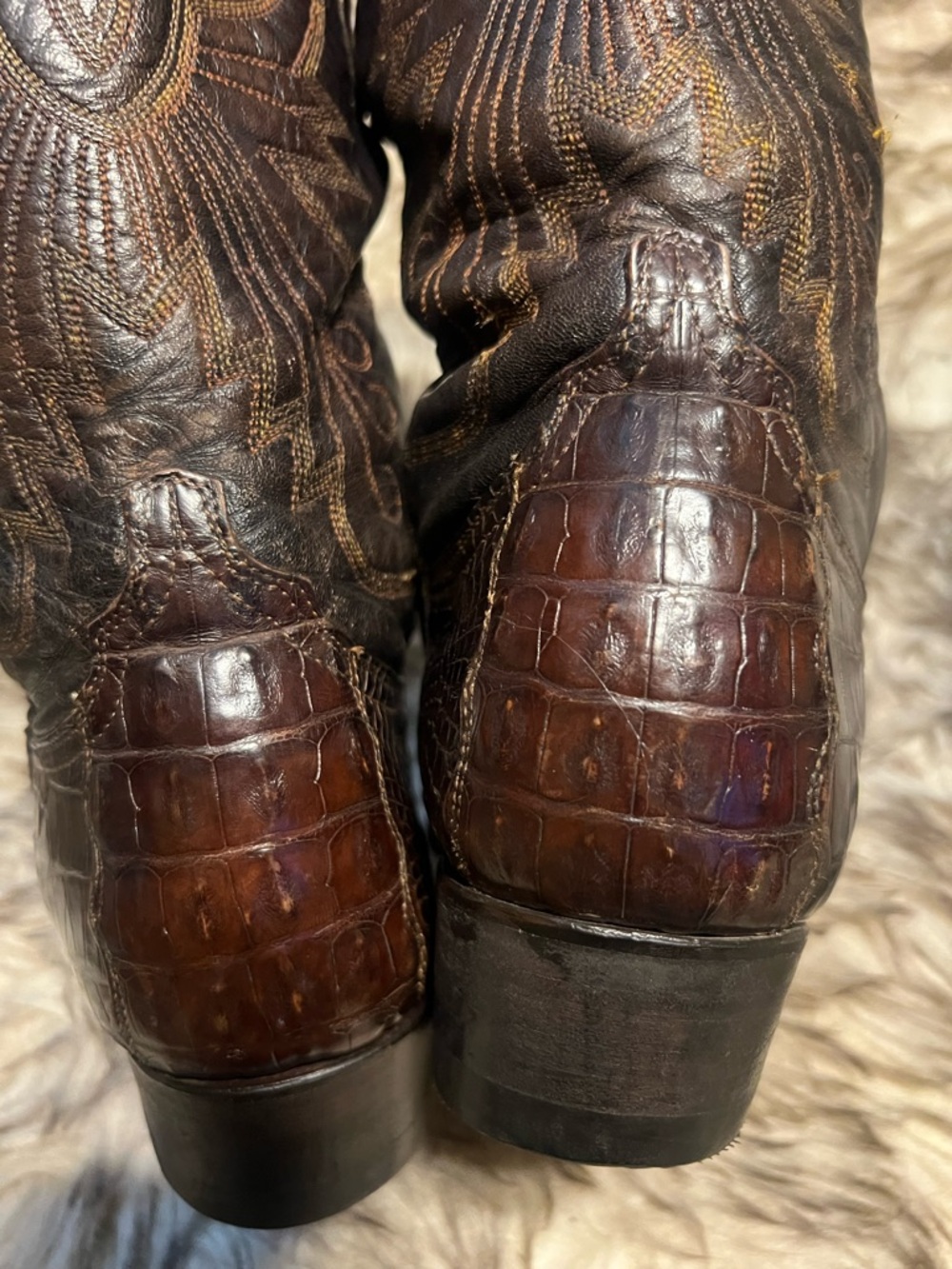 Men's DOMINI PELLE CAIMAN dark  Brown Leather Cowboy Boots Sz 9 NEW SOLES/HEELS - Picture 10 of 16